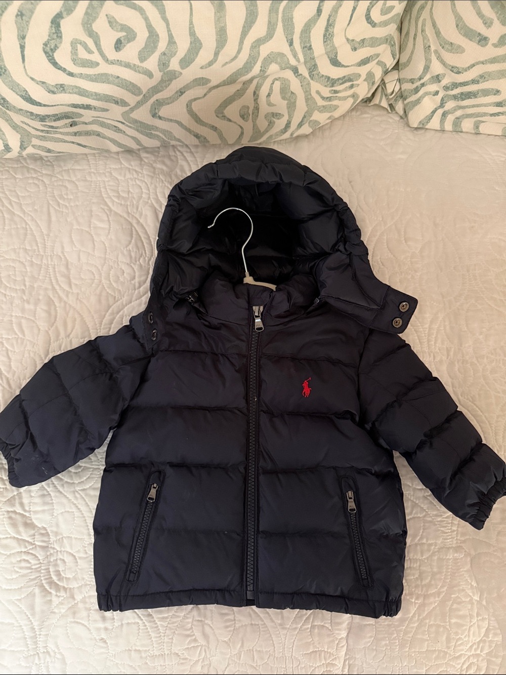Ralph Lauren Navy Hooded Puffer Jacket with Red Pony